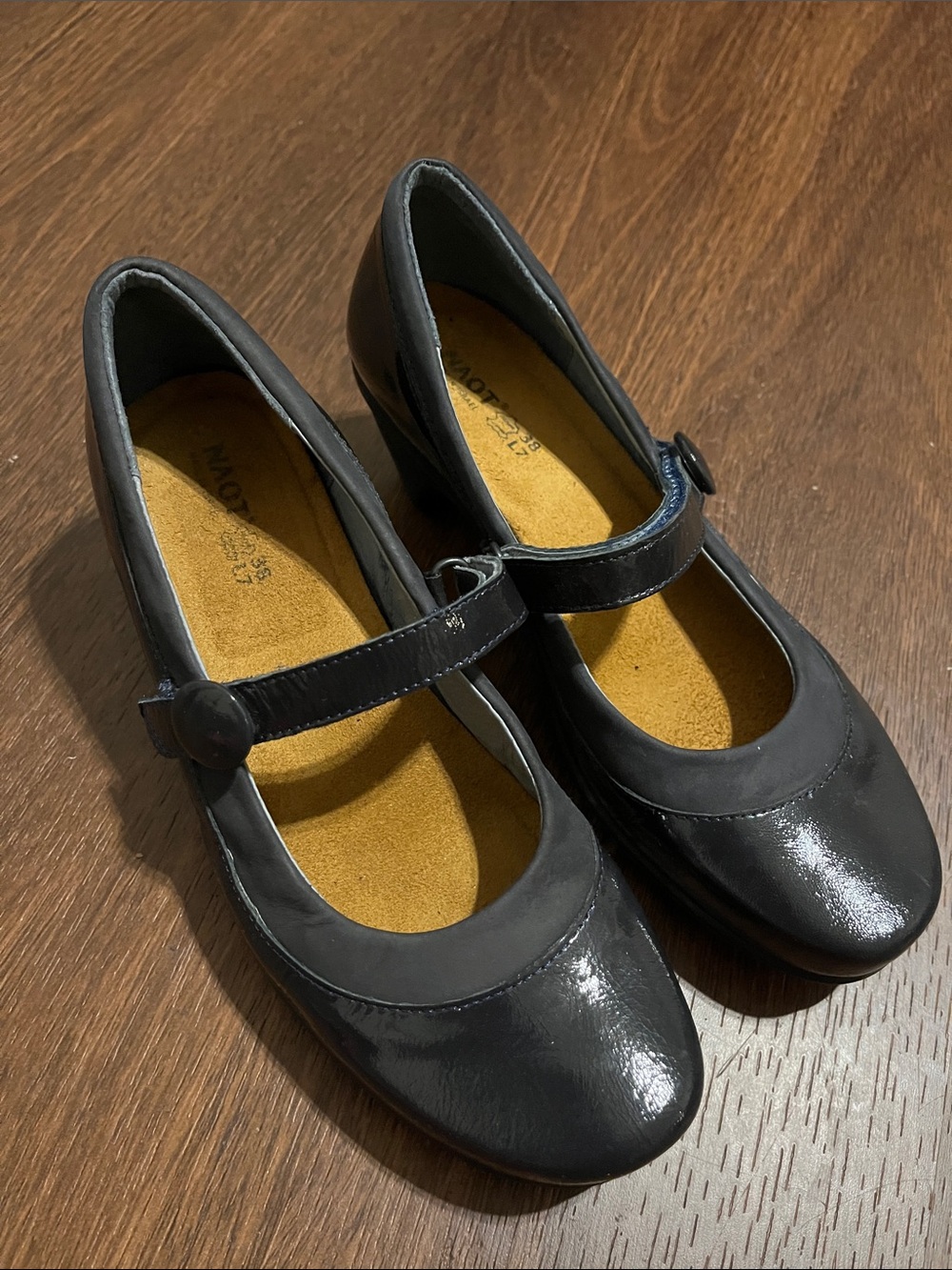 Naot Midnight Blue Patent Mary Jane Heels with Strap